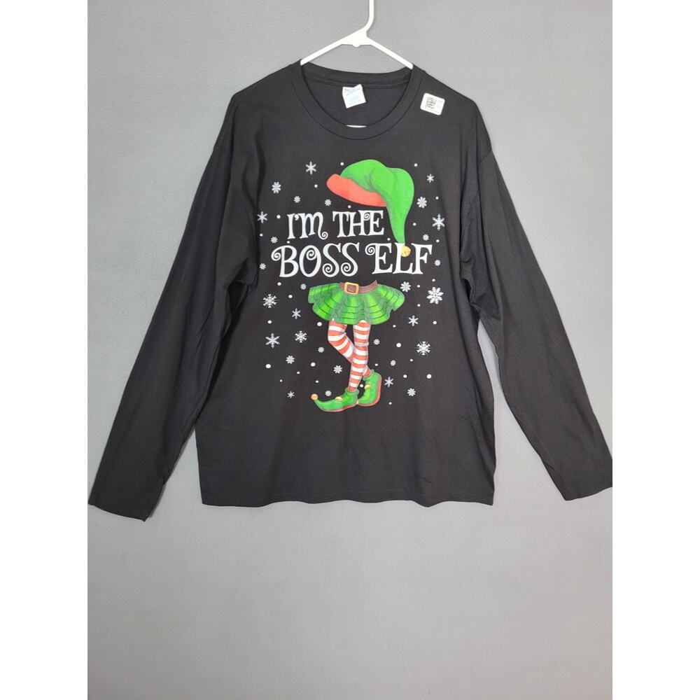 Womens I'm The Boss Elf Christmas Long Sleeve T-Shirt Size XL